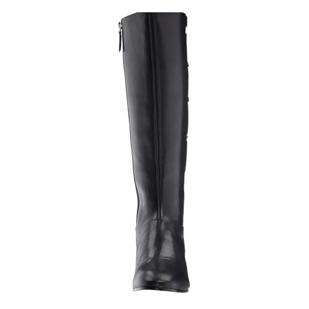 Nine West Oreyan Tall Black Leather Riding Boots Gold Button Details US Size 8.5 - Picture 6 of 10